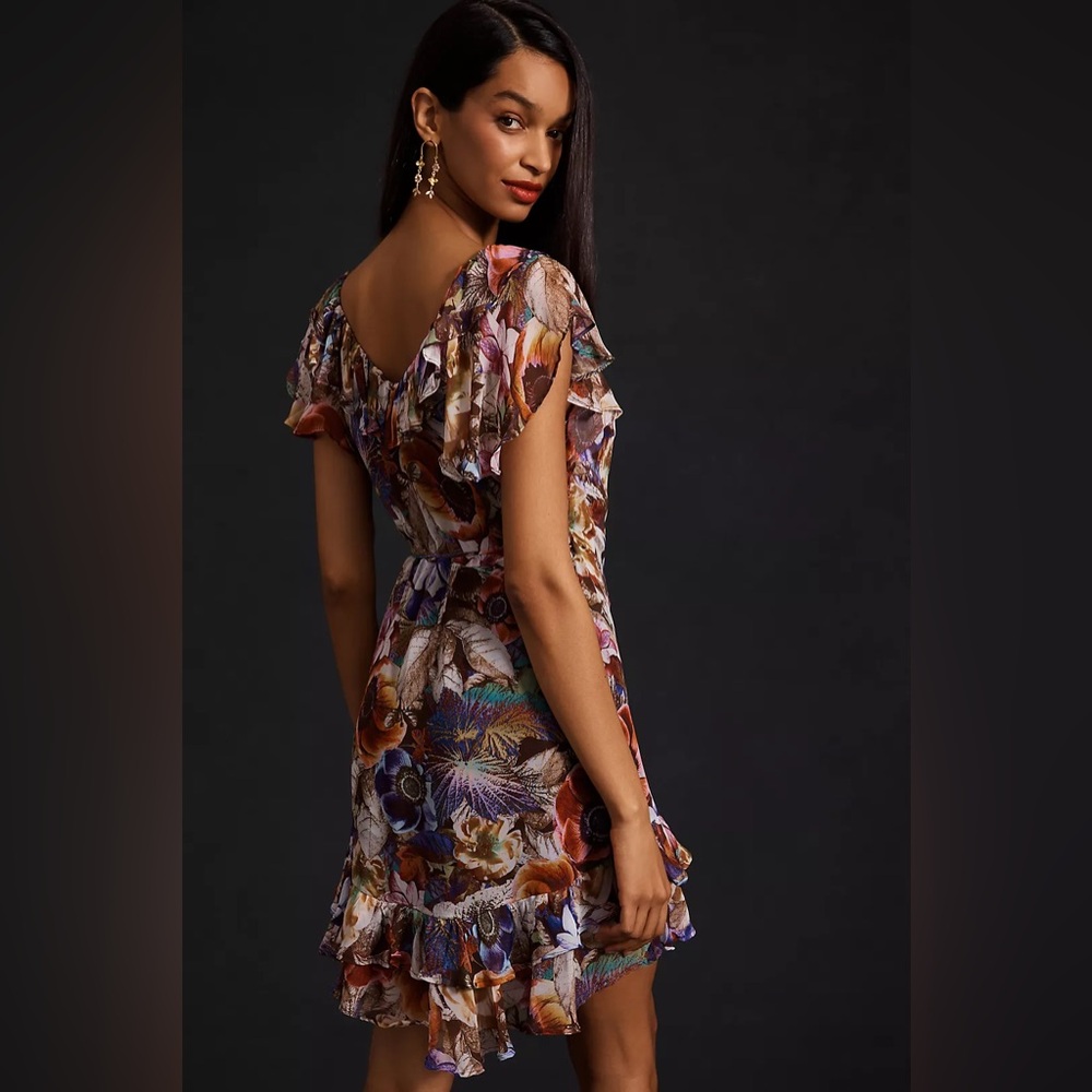 Anthropologie Floral Mini Wrap Dress - Picture 3 of 7
